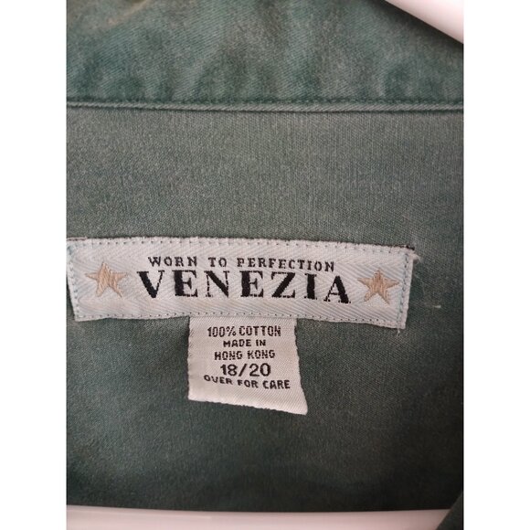 Venezia Womens 18/20 Green Button Down Shirt Long Sleeve Casual 90s Grunge - Picture 3 of 4